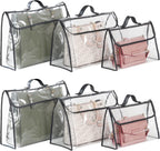 Univivi 6 Pack Dust Bags For Purses and Handbags,Clear Dust Covers Bag Organizer Closet Organizer System,Bedroom Handbag Organizer, With Magnet Button & Leather Handle (3 Size)