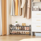 LANTEFUL 3-Tier Expandable Shoe Rack for Closet, Adjustable 18"-33" Metal Shoe Organizer for 12 Pairs, Shoe Shelf for Small Spaces, Entryway, Bedroom with 5 Hooks