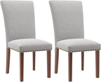 Stylish Dining Chairs Set of 2, Upholstered Parsons Dining Room Chair with Nailhead Trim, Kitchen Room Chair with Thick Cushions and Wood Legs, Nailhead Trim, Light Grey