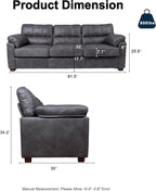 80 Inch Dark Grey Faux Leather Sofa Couch - Wide Armrests with 2 Pillows, Deep Seats, Contrast Stitching, 3 Seater Leather Couches for Living Room, Bedroom, Apartment