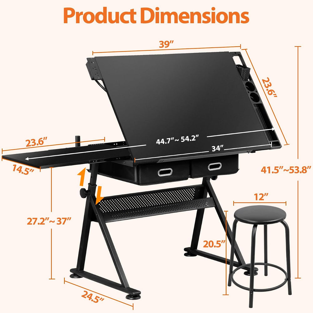 SUPER DEAL Adjustable Drafting Table Set with Charging Station, Art Table for...