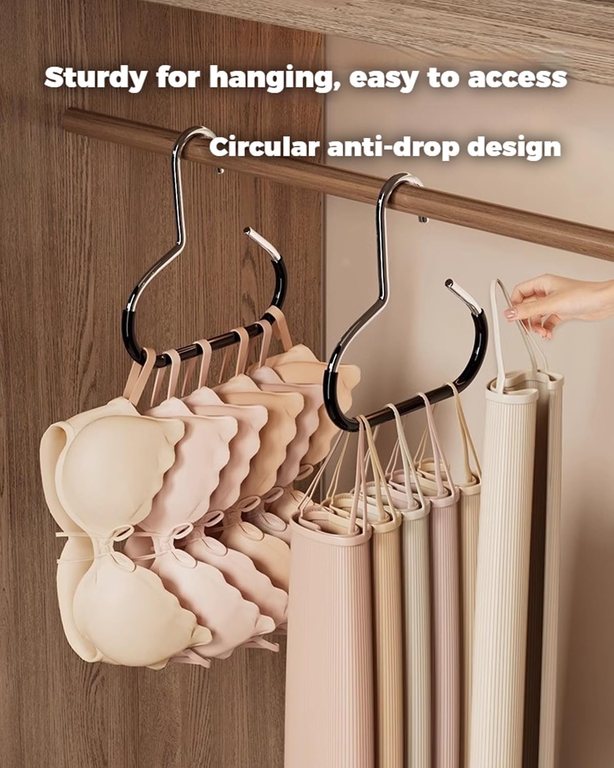 Durable Steel Hangers: Maximize Closet Space with Versatile Storage, Multifunctional Steel Hangers, Heavy Duty Closet Organizer Hooks for Hats, Scarves, Belts, Ties, Bra, Anti-Slip (Black, 6 PCS)