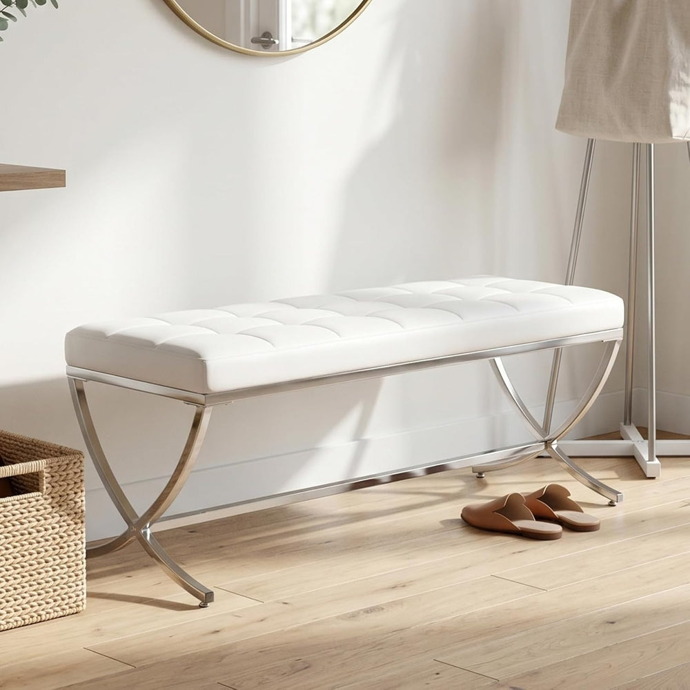 EALSON Modern Entryway Bench Leather Upholstered Dining Bench with Metal Base...