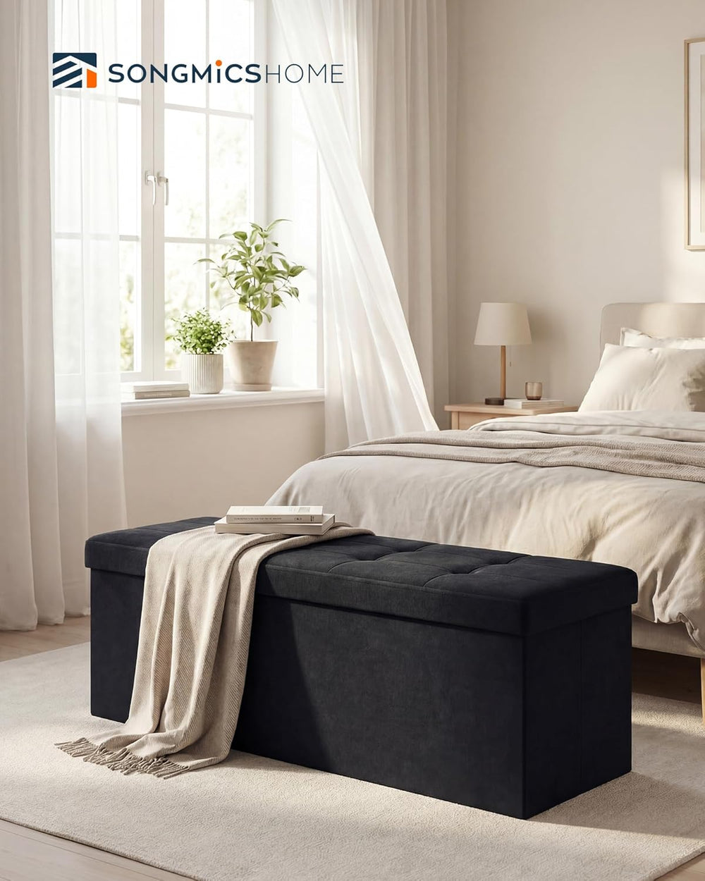 SONGMICS HOME Ottoman with Storage, Removable Lid, Folding Storage Chest, Eas...