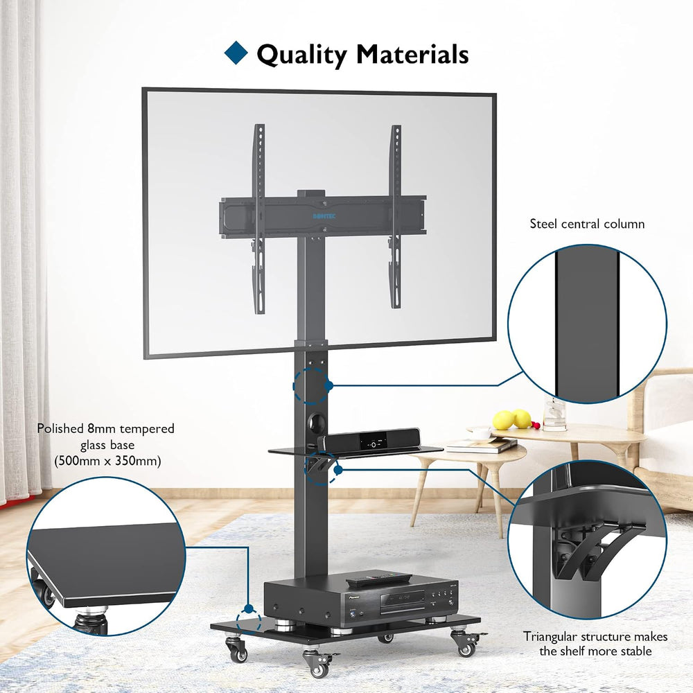 BONTEC TV Stand with Wheels for 30-70 Inch Plasma/LCD/LED Screens up to 40 kg...