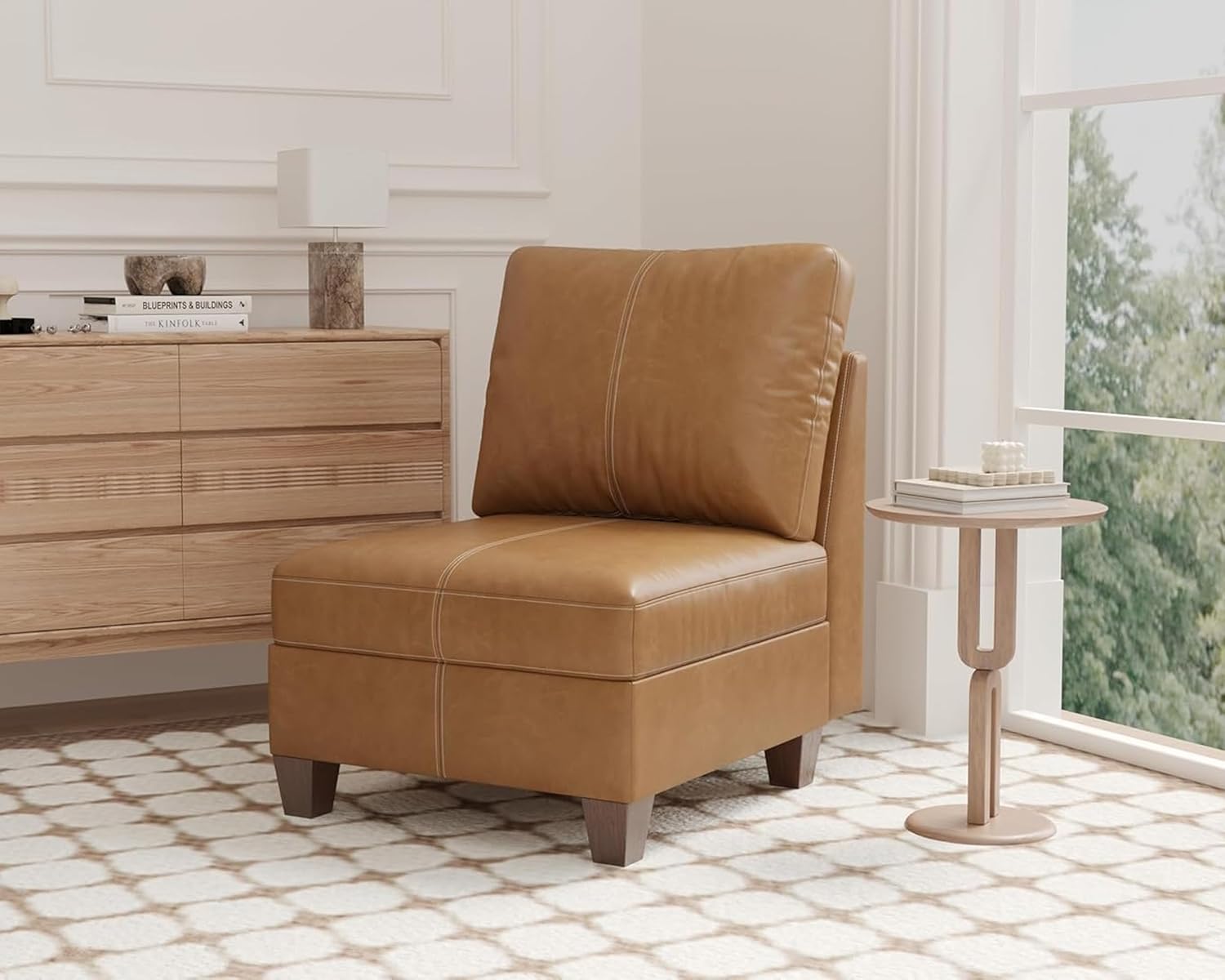 Faux Leather Sectional, Accessories, Armless Chair Sectional, Brown | Hidden Storage, Modular Design
