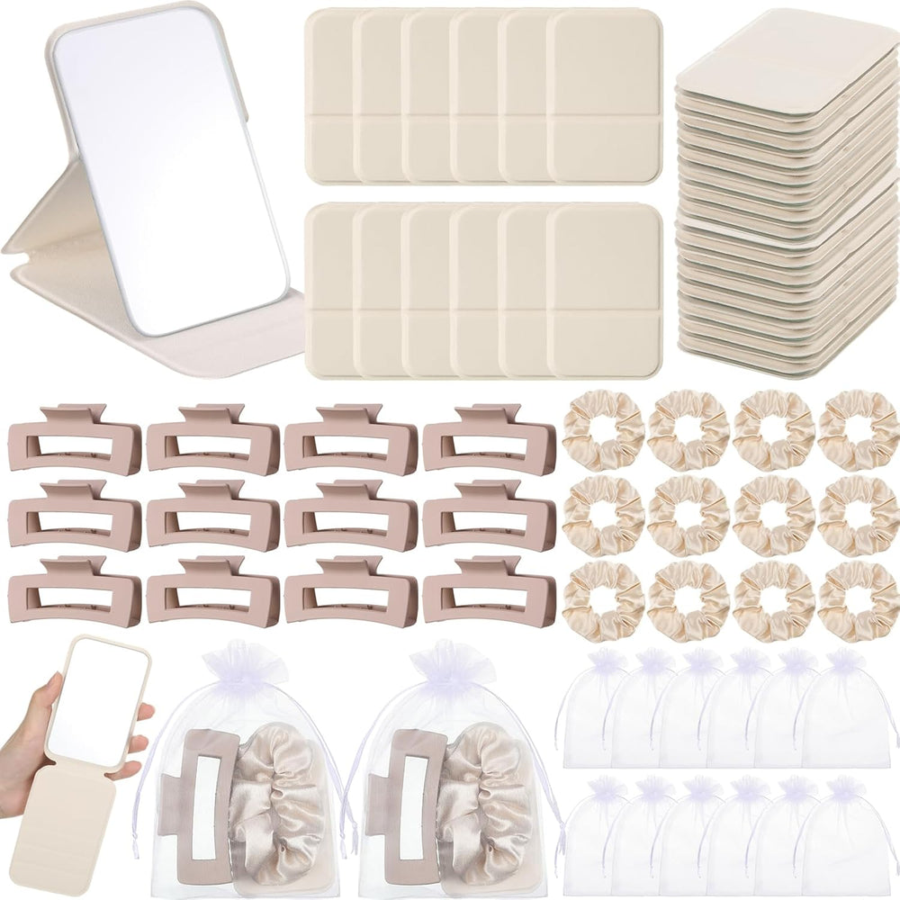 Unittype 48 Pcs Teen Girl Party Favor Set-Mirror Clip Scrunchies, Beige