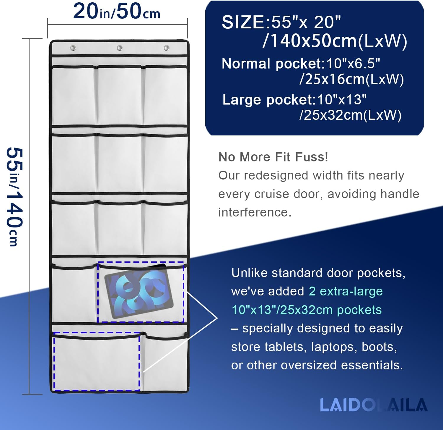 Magnetic Cruise Door Organizer – 13-Pocket Hanging Storage with 2 Large Shoe Pockets, No Hook Needed, Includes 3 Bonus Hooks, 2025 2026 Cruise Ship Essentials for Cabin, Bathroom, or Closet Use