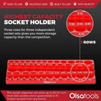 Olsa Tools Magnetic Socket Organizer (1/4-Inch Drive, 3 Row) - Magnetic Tool Organizer & Socket Holder - Tool Box Socket Organizers - SAE Red - Holds 39 Sockets - Professional Grade - Part: 1545