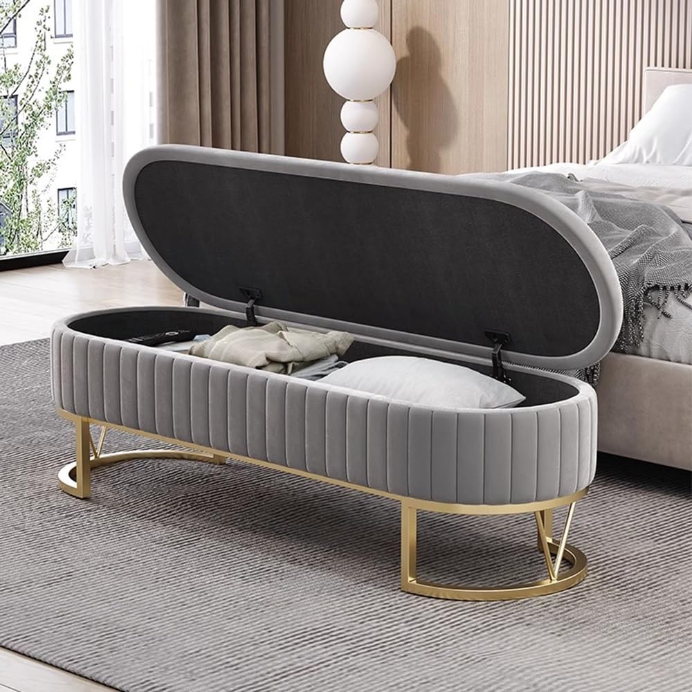 Modern Storage Bench Upholstered Bedside Stool with Metal Legs Modern for Liv...