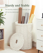 Large Laundry Hamper Laundry Basket Round 34.3 Gal (130 L) Handwoven Wicker Laundry Baskets Rattan Laundry Basket with Laundry Bag Handles 2 Mesh Bags for Living Room Bedroom White