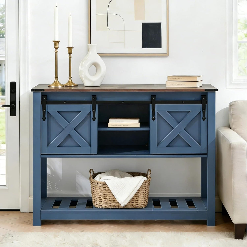 Entryway Table with Storage, Farmhouse Buffet Cabinet Coffee Bar Kitchen Isla...