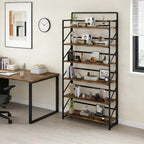 JSB Folding Bookshelf,Industrial Storage Shelves, No Assembly Vintage Wood Look Bookshelf with Storage Shelves for Living Room, Bedroom, Office (Fire Brown, Wide 6-Tier)