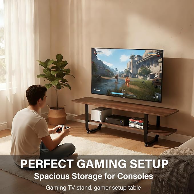 Tiita Bamboo TV Stand with Storage for TV up to 65 inch, Bamboo Rattan TV Con...