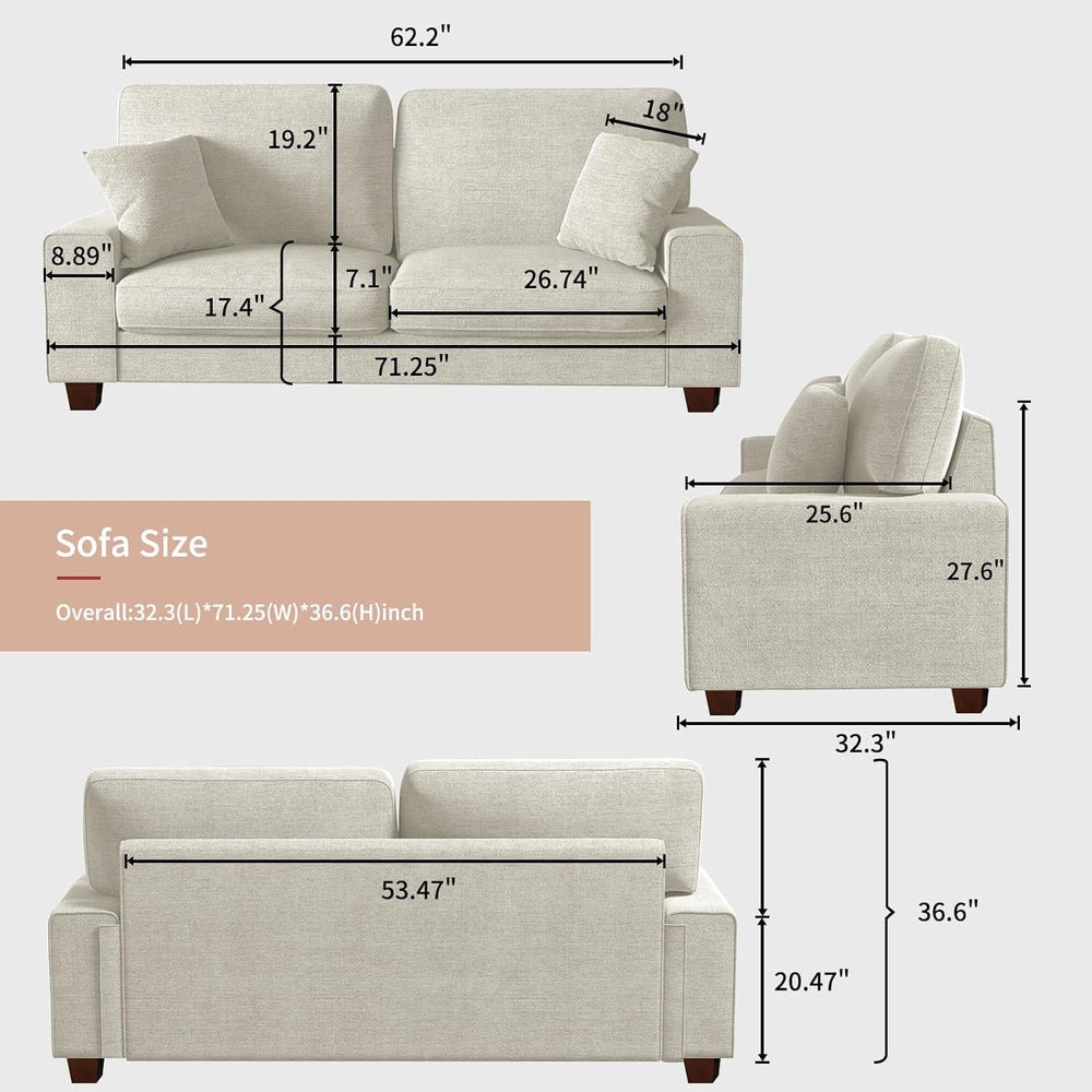 DOPEDIO 71.25" Chenille Loveseat Sofa, Beige, Modern Couch for Living Room