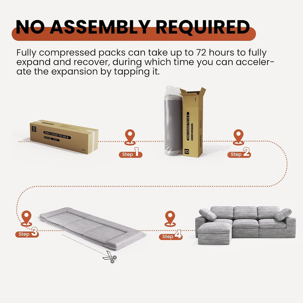 KKL 118" Modular Sectional Large Sofa Bed, Cloud Sectional Couch with Ot...