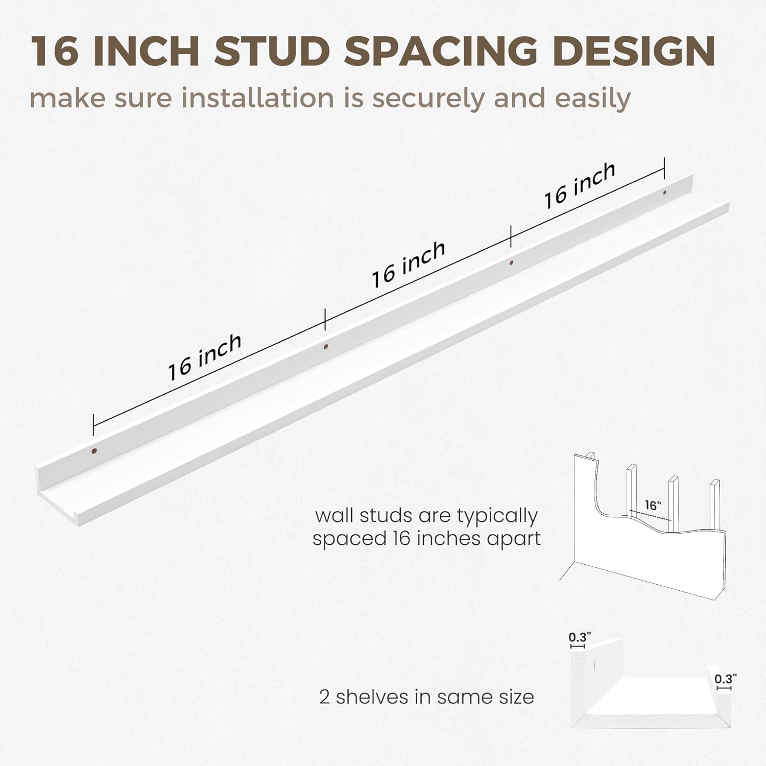 Axeman White Floating Shelves - 55 Inch Picture Ledge Shelf Set of 2 - Floating Wall Shelves with Lip - Picture Shelf for Wall with Ledge - Photo Ledge Shelves