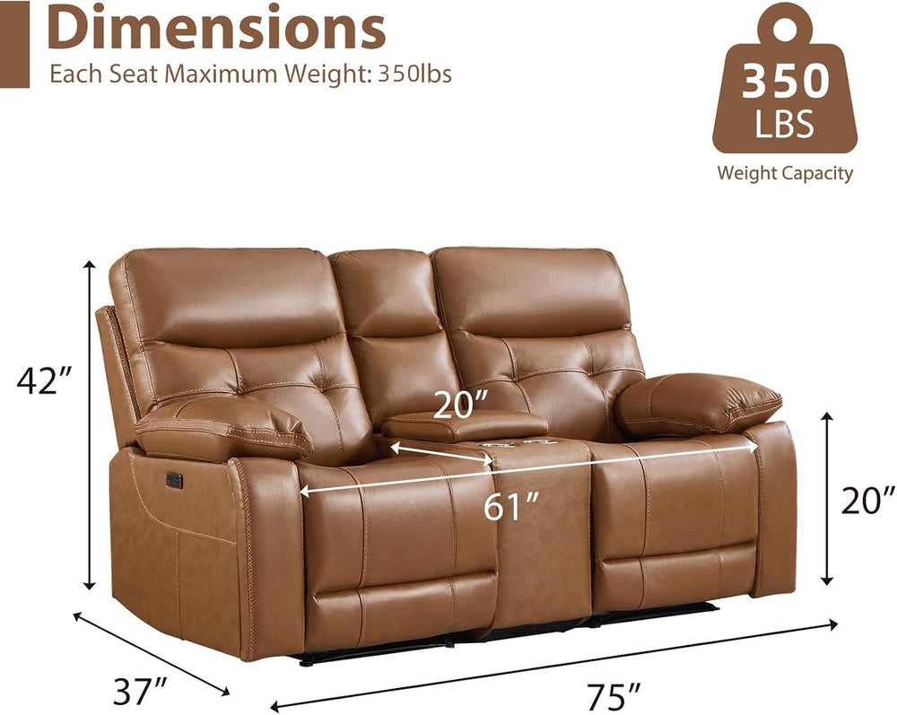CANMOV Genuine Leather Power Recliner Loveseat, 2 Seat Loveseat Reclining Sof...