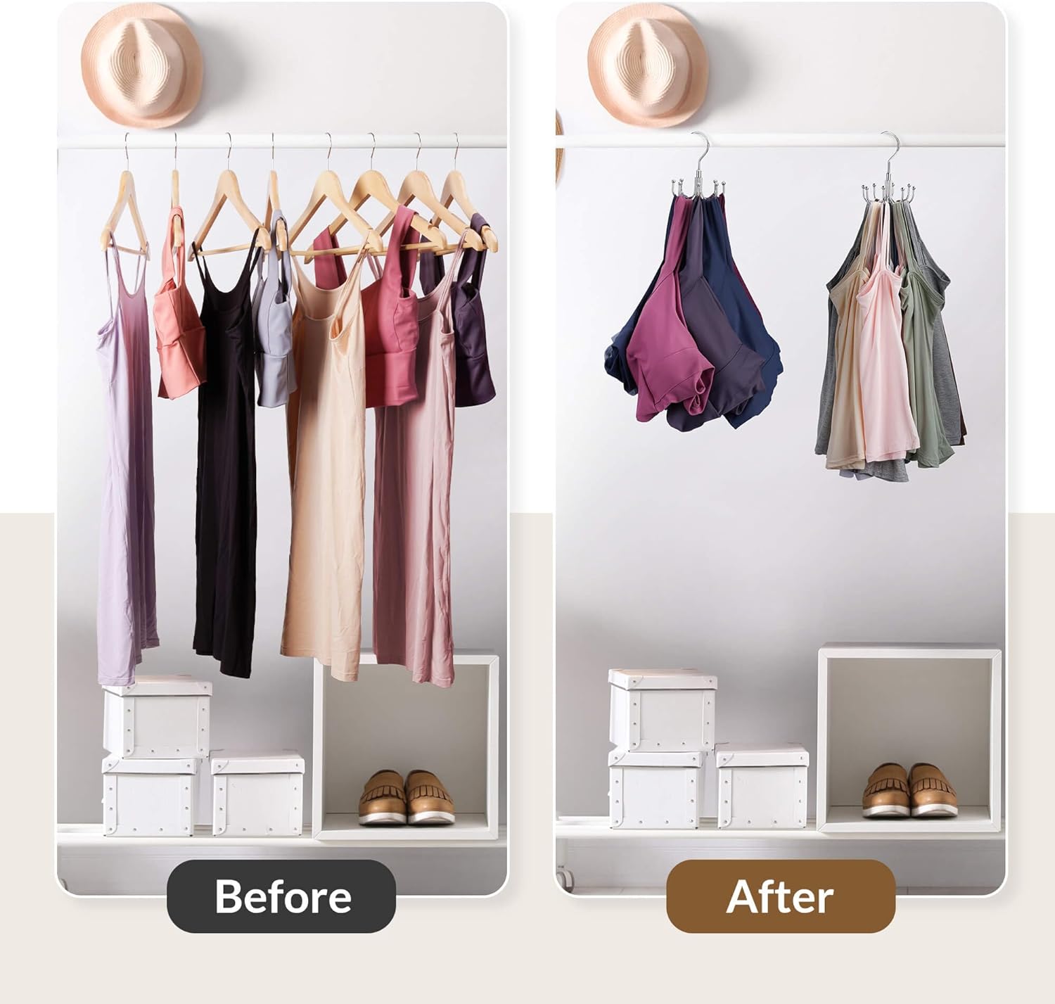 ZEDODIER Tank Top Hanger, Rotatable Bra Organzier for Closet, Max 24 Storage Capacity Sport Bras Holder, Metal Space Saving Closet Organizers and Storage, Silver