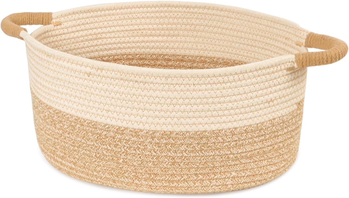 Woven Basket for Toys, Blankets & Gifts Empty ,Cotton Rope Storage Basket with Reinforced Handles for Nursery,Livingroom,Bedroom,Bathroom & Home Decor,21.65" x 12.6" x 8.46" (L)