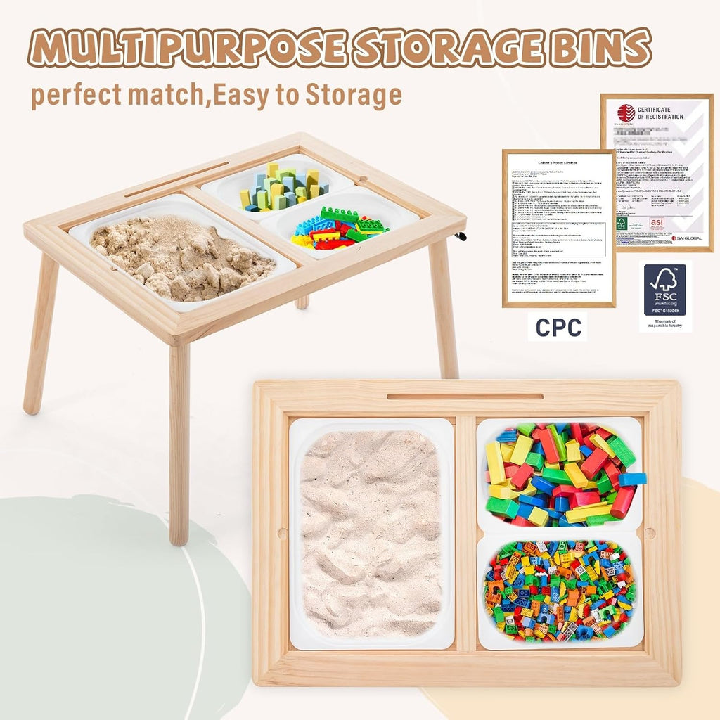 Sensory Tables for Toddlers,Kids Table with 3 Storage Bins, Activity Table with 7 Sand Toys, Indoor/Outdoor Play Sand Table, Gifts for Boys and Girls
