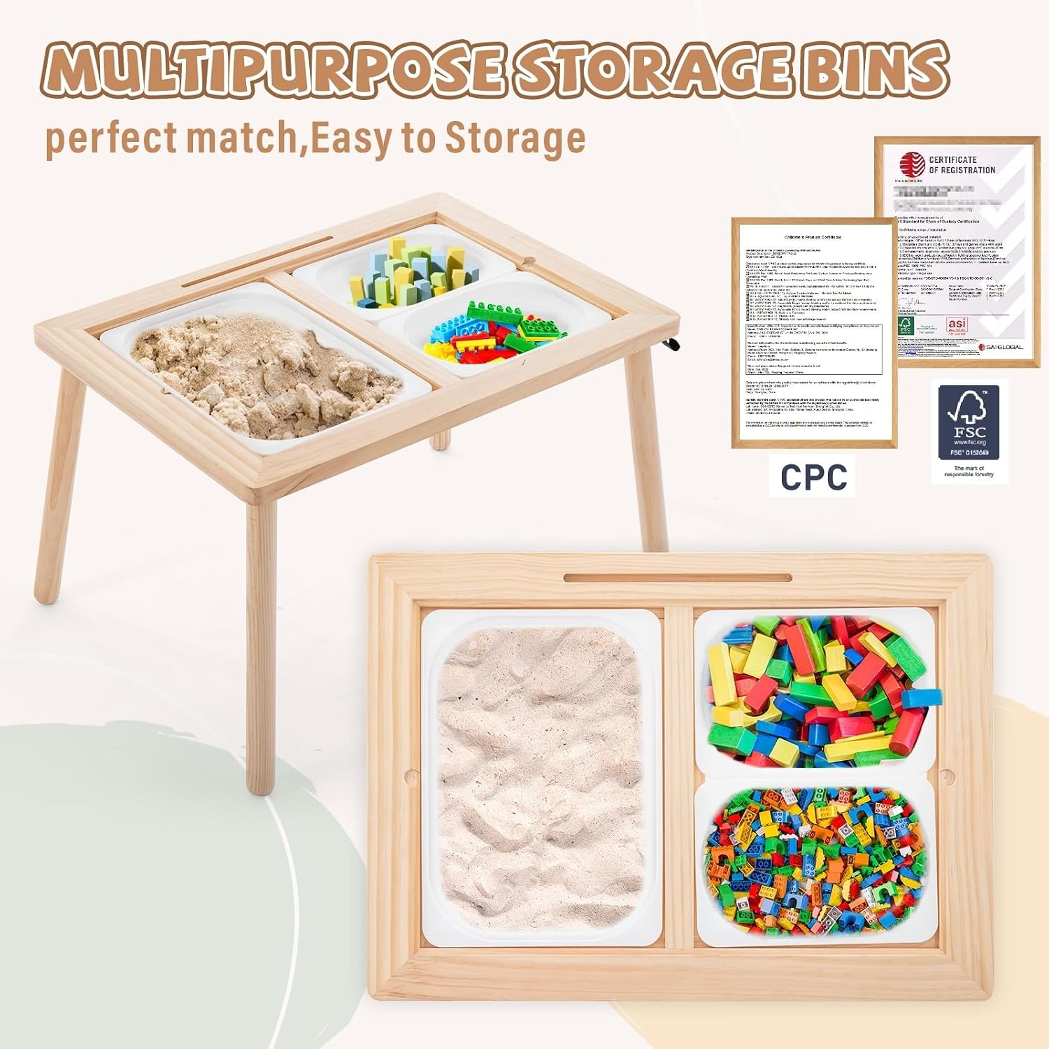 Sensory Tables for Toddlers,Kids Table with 3 Storage Bins, Activity Table with 7 Sand Toys, Indoor/Outdoor Play Sand Table, Gifts for Boys and Girls