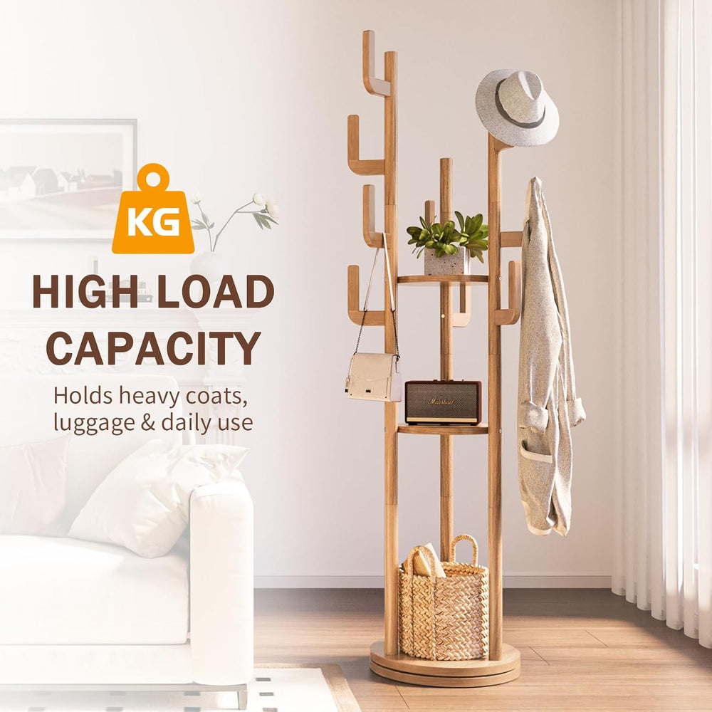 Yoobure Rotary Coat Rack Freestanding - Solid Wood Coat Tree with 9 hooks &am...