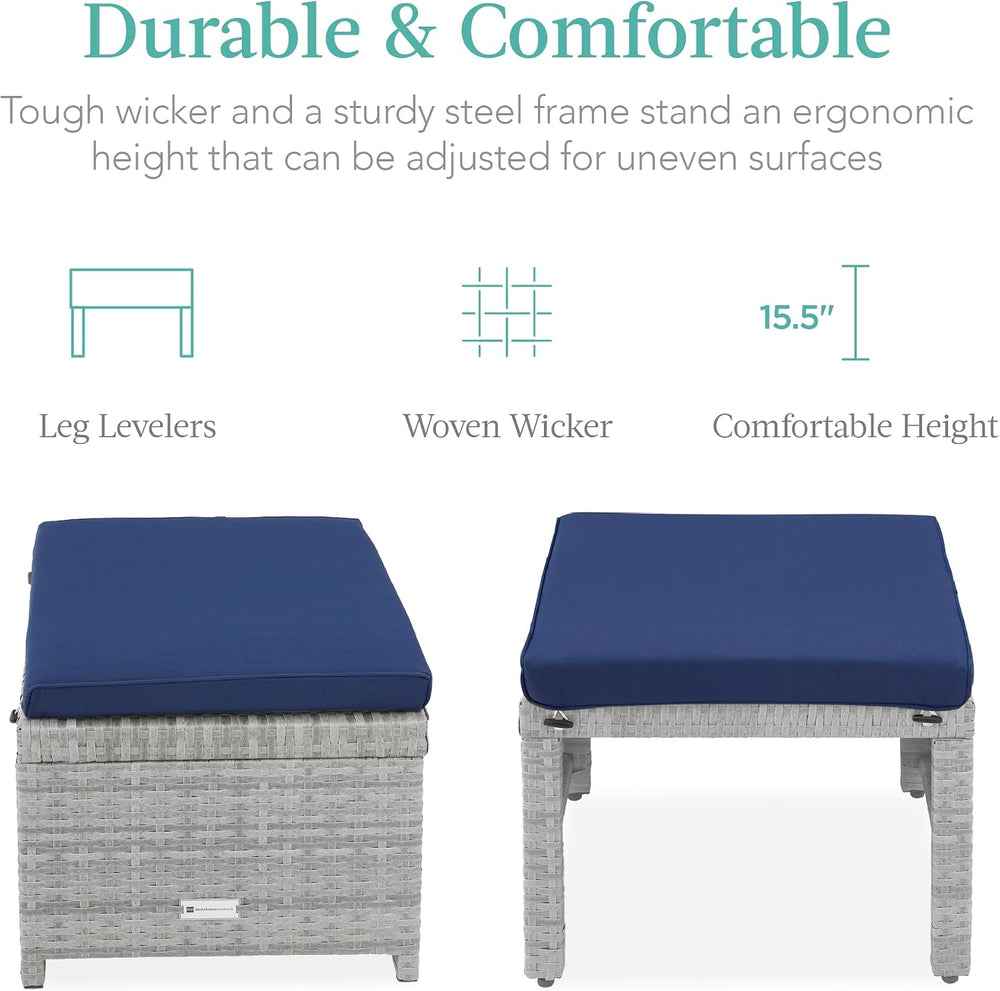 Best Choice Products Set of 2 Wicker Ottomans, Multipurpose Outdoor Furniture...