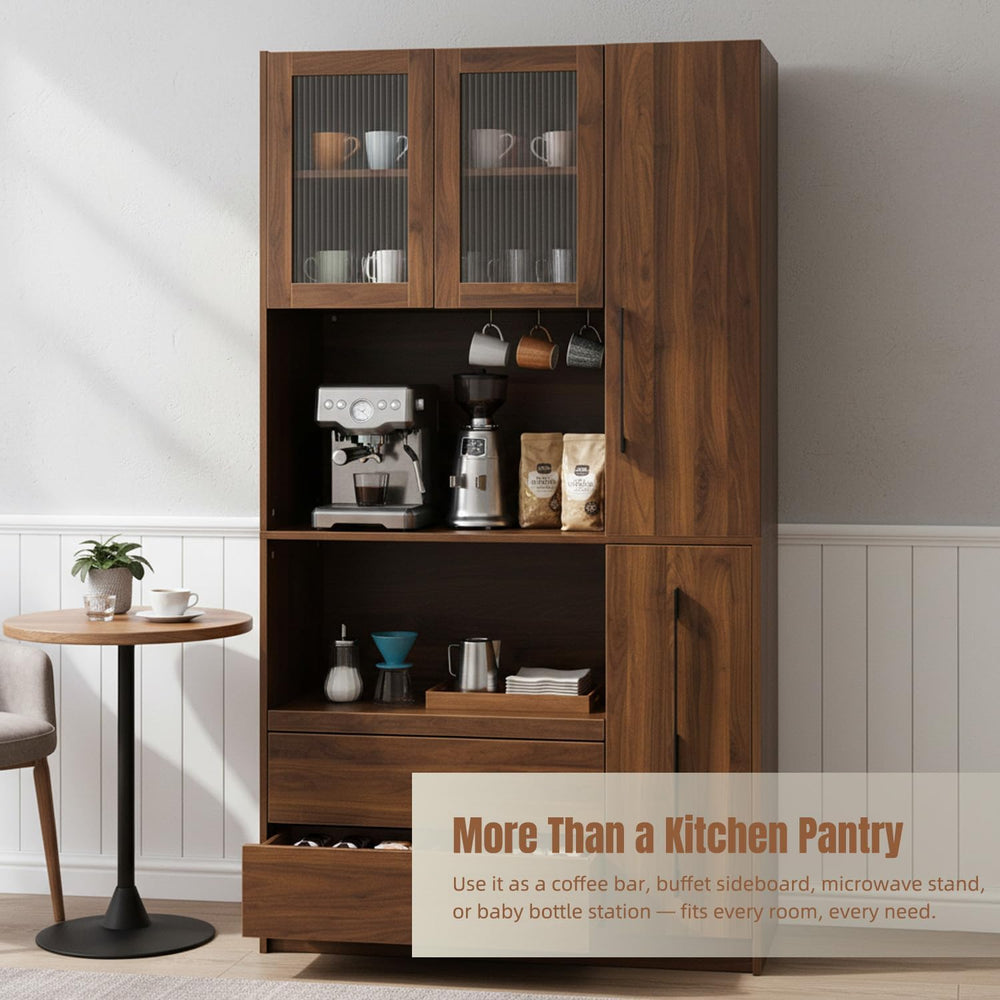 70.87" Tall Microwave Cart with Storage, Kitchen Pantry Cabinet with Mul...