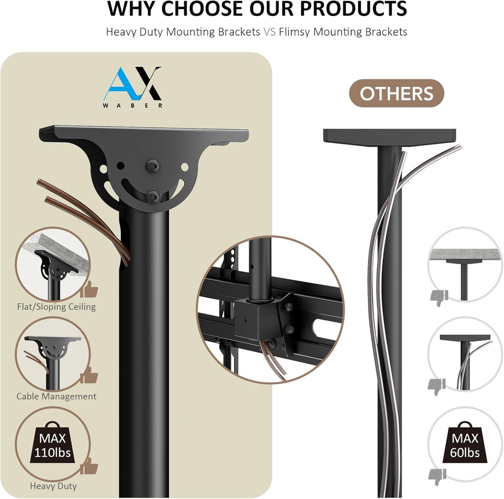 AX WABER Ceiling TV Mount Adjustable Bracket for 26-65 inch LCD LED OLED 4K T...