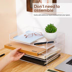 Harloon 4 Tier Acrylic Paper Tray 12.4 x 8.9 x 1.7 Inches Stackable Letter Clear Organizer No Need to Assemble Acrylic Paper Organizer File Tray for Office Workspace Desktop Storage(Transparent)