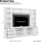 Merax 102.3 Inch Wide Farmhouse Entertainment Center, Rustic TV Stand with 6 Drawers & Adjustable Shelves, Large Media Console for TVs up to 75", Modern Bookshelves Wall Unit, White