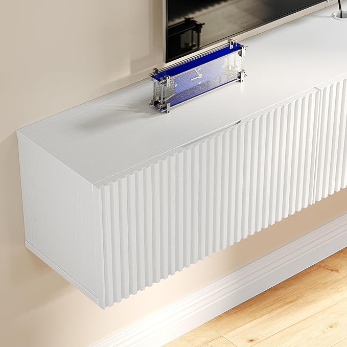 Floating TV Stand with 3 Doors, 63IN Wall Mounted TV Cabinet, Floating Media Console Entertainment Center with Storage, Under TV Shelf for Bedroom Living Room,White