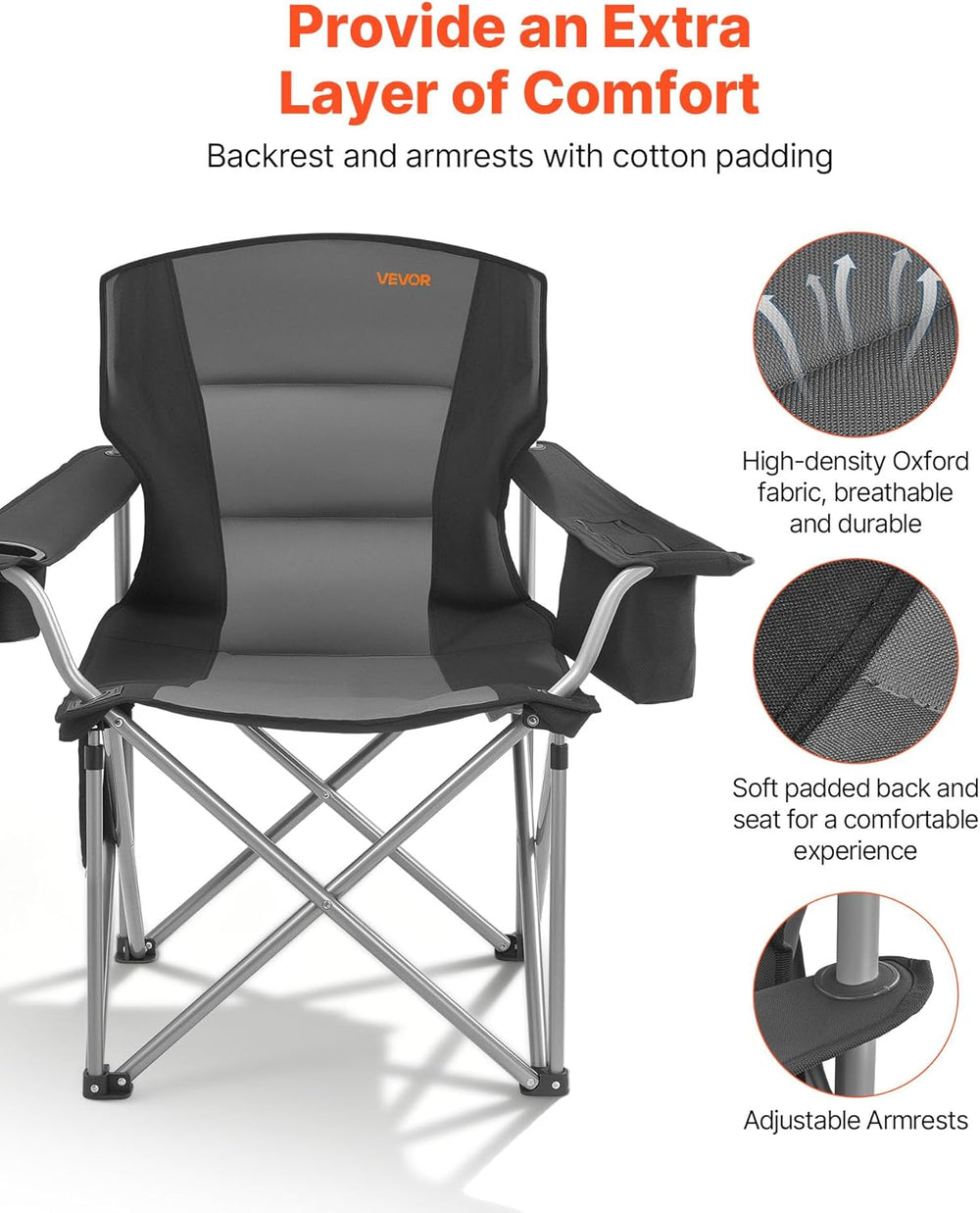 VEVOR Oversized Camping Folding Chair, Portable Heavy Duty Outdoor Quad Lumba...