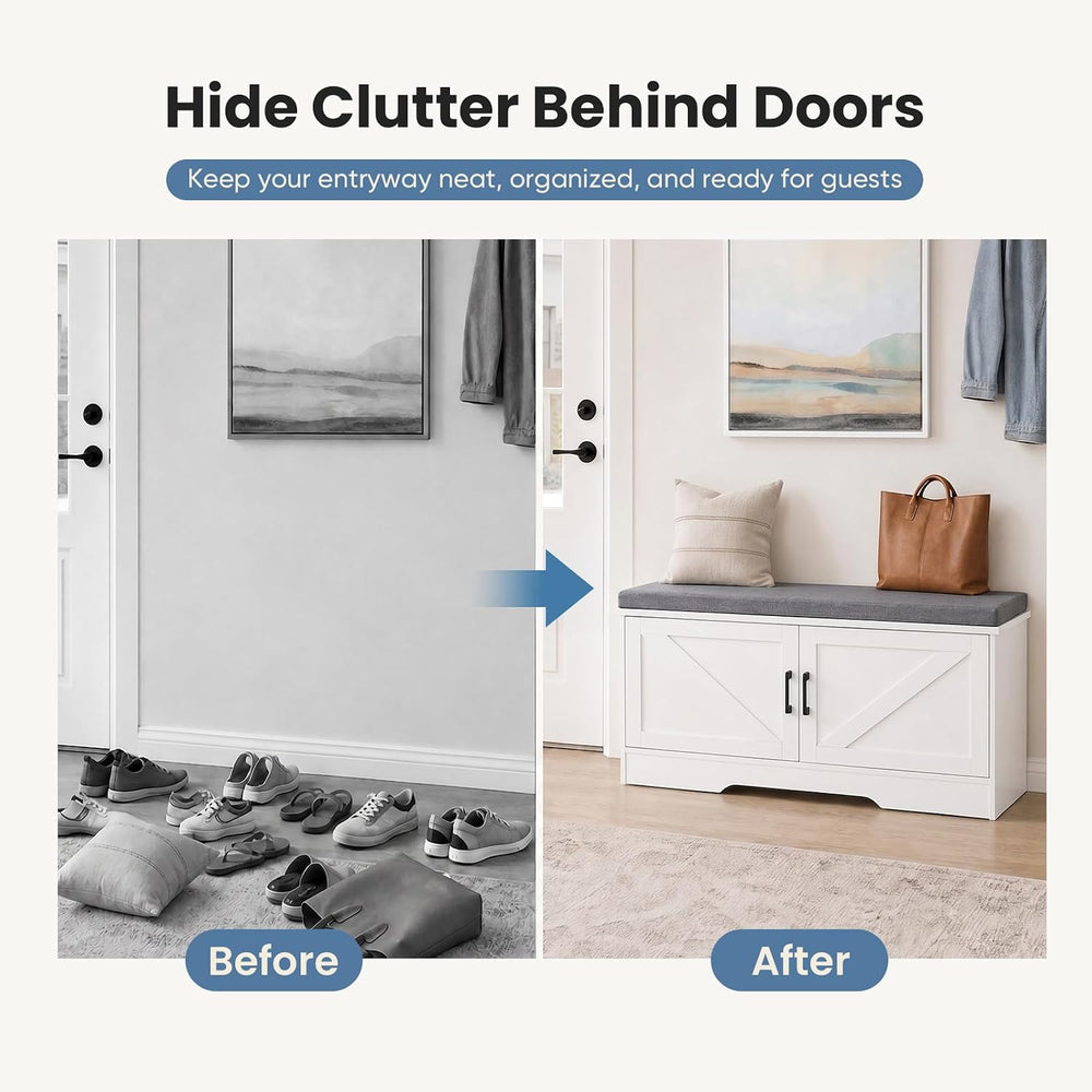 NEWBULIG Shoe Storage Bench for Entryway with Cushion, 27.6IN, White | Shoe O...