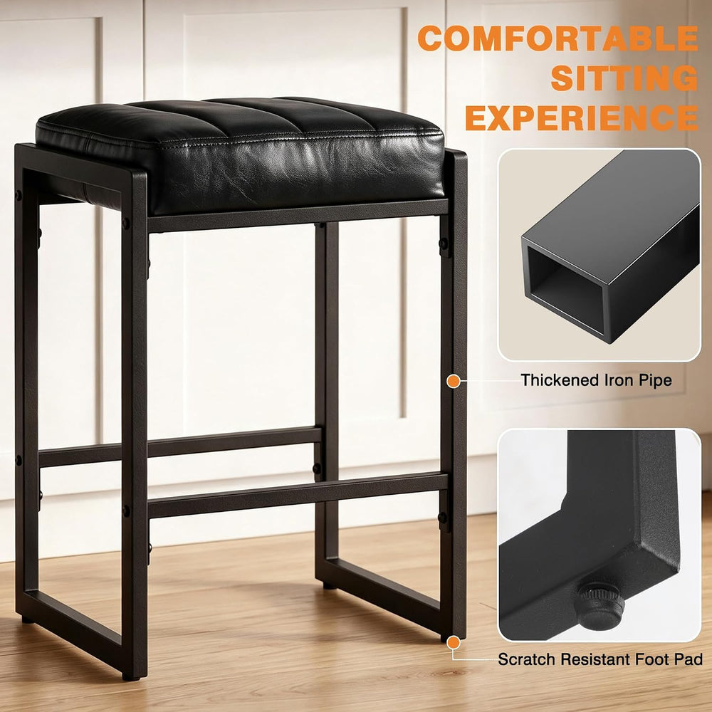 LSSBOUGHT 26 Inch Backless Bar Stools Set of 2, Modern Faux Leather Counter S...