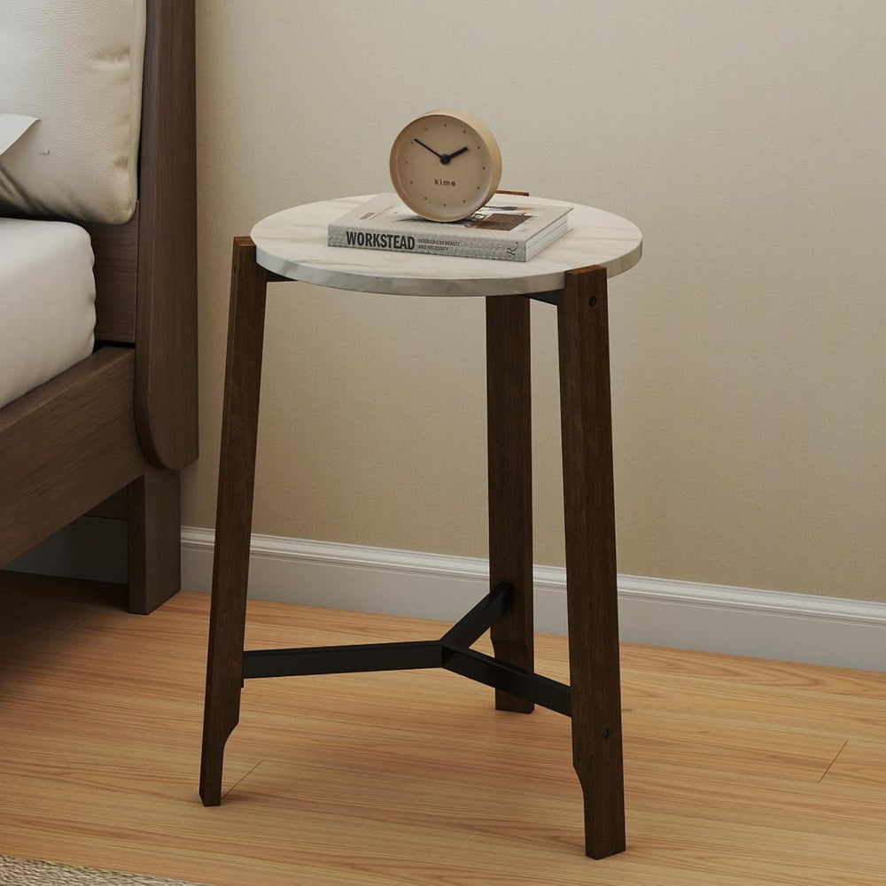 CIMOTA Round Side Table, 22.5" End Accent Table with Solid Wood Leg, Whi...