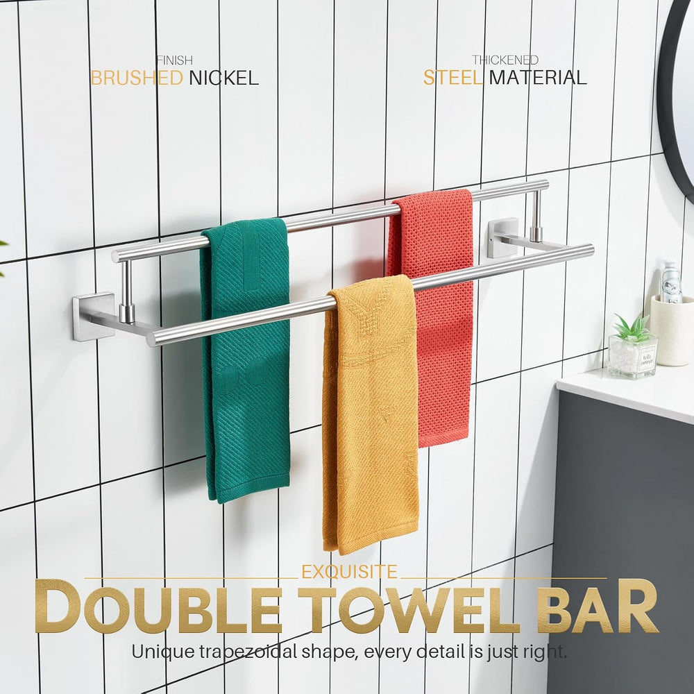 KOKOSIRI Bath Towel Holders Brushed Nickel Bathroom Rack 32-Inch Double Towel...