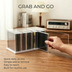 Clear Acrylic CD Holder Rack, Stackable CD Storage Box with Dustproof Door, DVD Display Case and Media Organizer for Music Disc, Blu Ray, Game Cases, Cassette, Shelf or Desktop