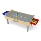 Delta Children Play N Store Building Bricks Play Table with 100+ Play Bricks Included - Large Brick Plate Compatible with LEGO, MegaBlocks & More - Legs Fold for Easy Under Bed Storage, Grey