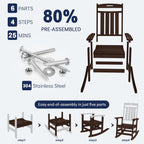 Oversized HDPE Outdoor Rocking Chair Set of 2, All-Weather, Coffee | Heavy Duty Patio Rockers with High Back, Extra Large & Extra Wide, Supports up to 380lbs, Perfect for Porch, Lawn, Garden