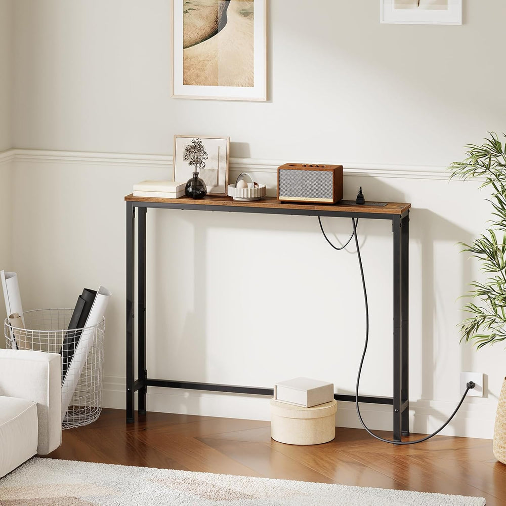 HOOBRO 39.4 Inch Narrow Console Table with Power Outlets, 5.9 Inch Sofa Table...