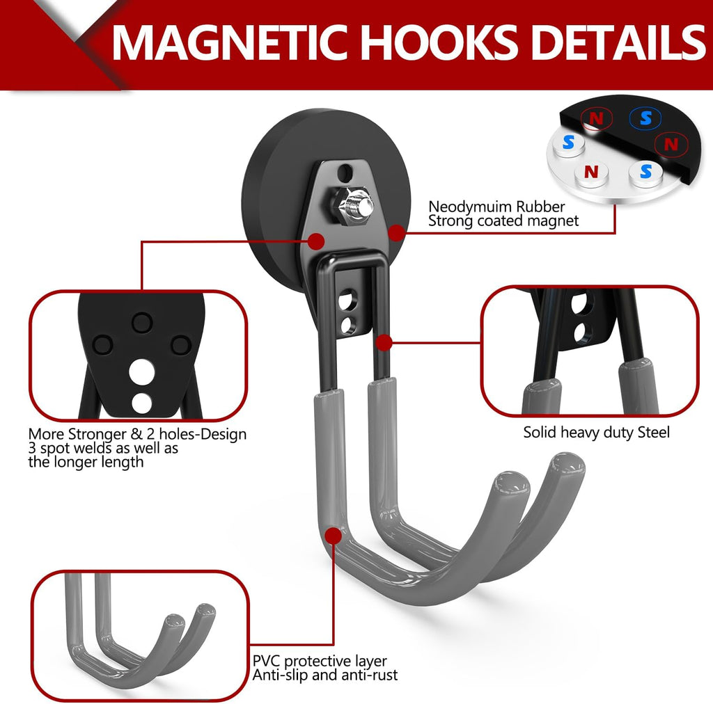 3-H Heavy Duty Magnet Garage Hooks 4 Pack, J Shape Strong Magnetic Hooks for Hanging Cordless Power Drill, Utility Magnetic Tool Holder for Metal Cabinet, Steel Pegboard, Toolbox, Garage(Grey)