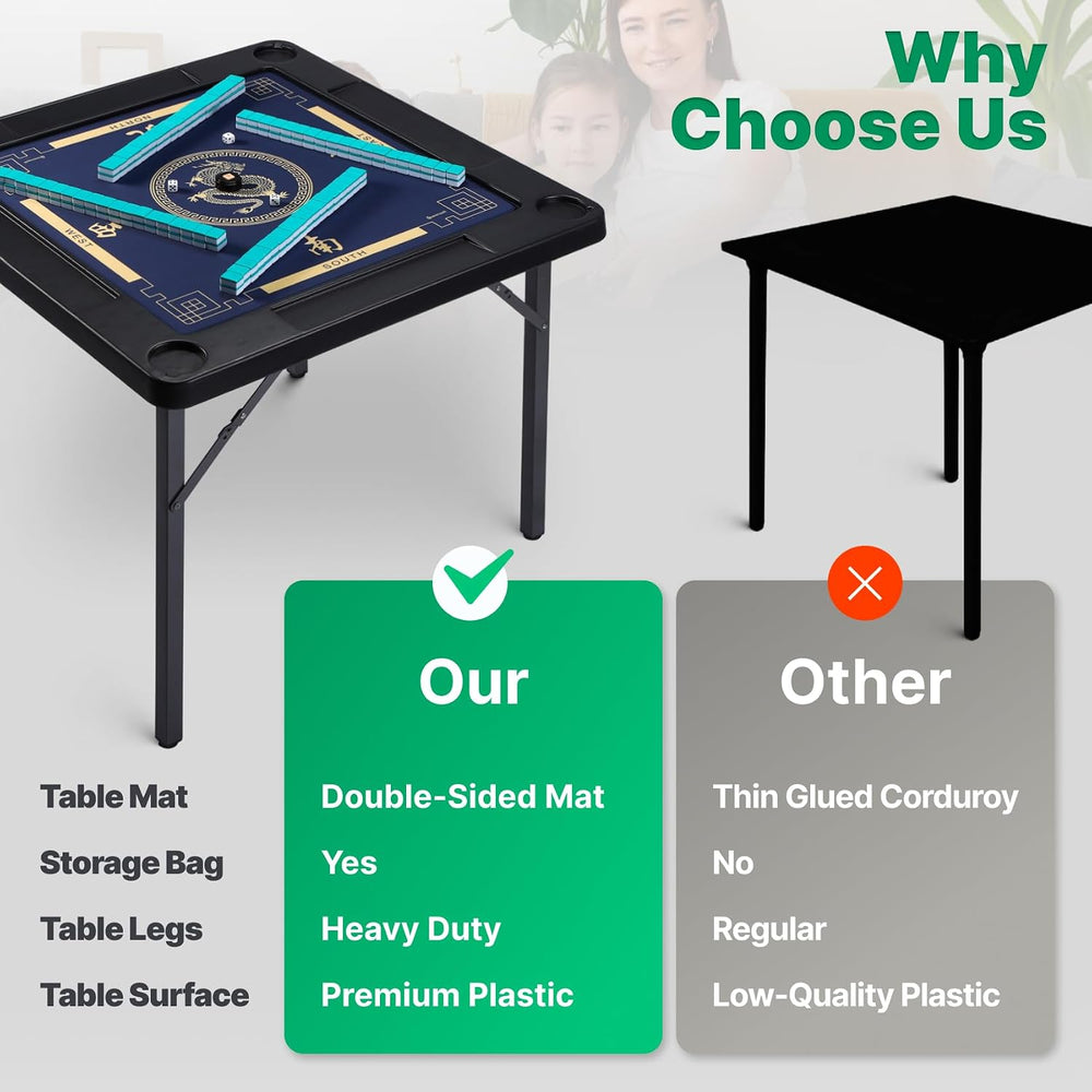 Queensell 35" Folding Game Table with Cup Holders, Domino and Mahjong Ta...