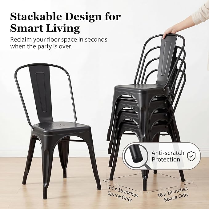 Devoko Metal Dining Chair Set of 4, 18 Inch Seat Height Chair, Stackable Classic Trattoria Metal Chairs 300 Weight Capacity for Indoor Outdoor Home Kitchen Patio Cafe Restaurant Use