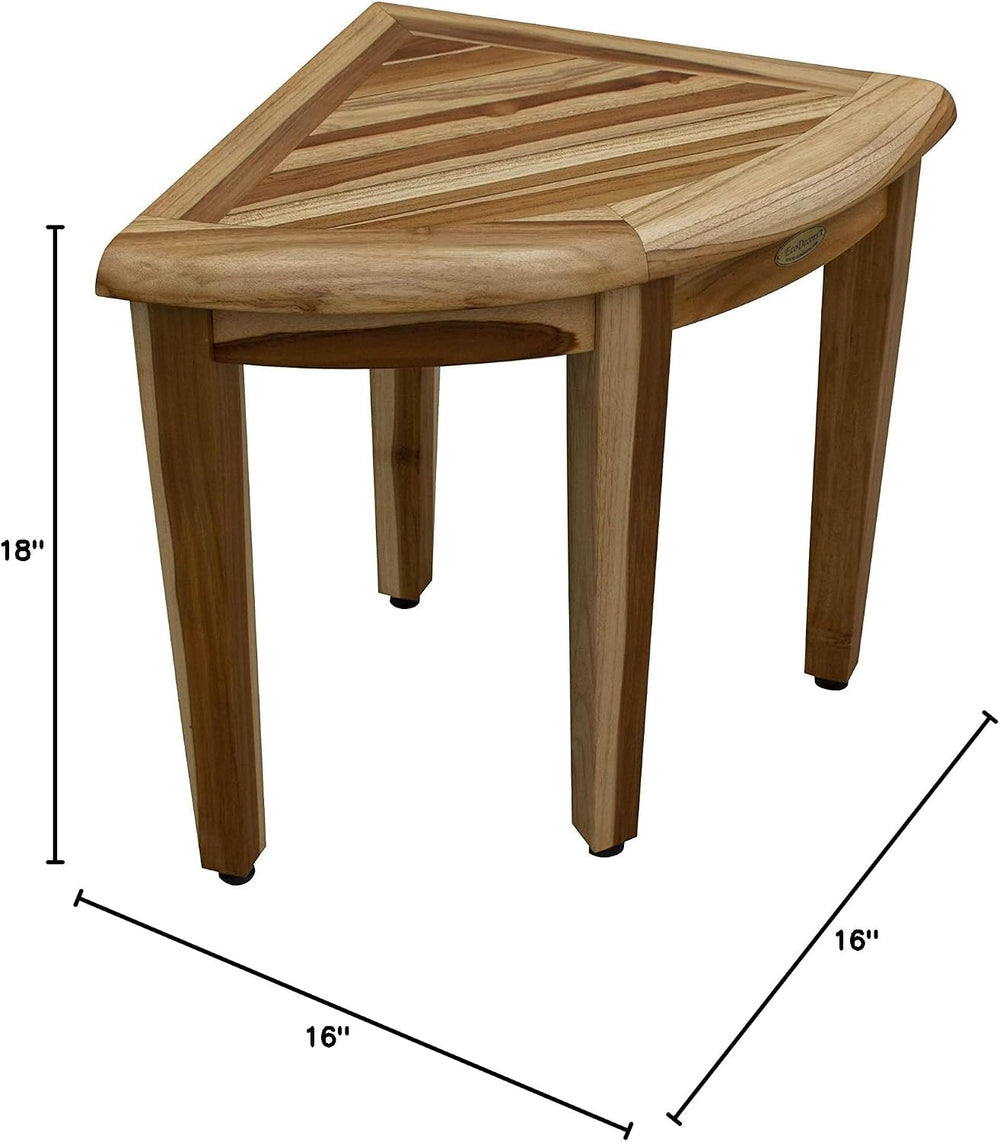 EcoDecors Snazzy Corner 18” Teak Corner Shower Bench, Bath Shower Stool