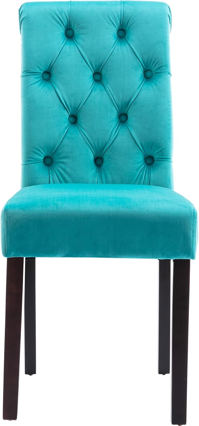 Velvet Dining Chairs Set of 6 Upholstered Dining Room Chairs Modern Tufted Accent Chairs Wooden Parsons Side Chairs for Home Kitchen Restaurant, Cyan
