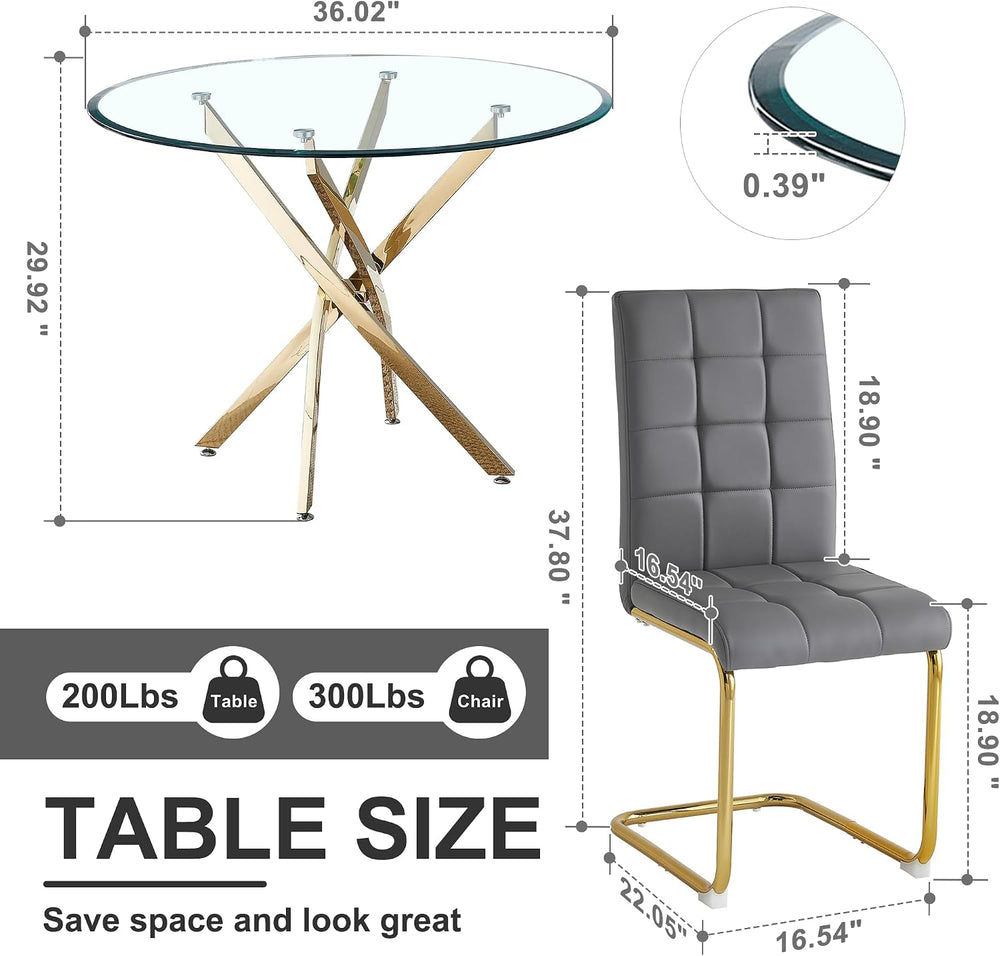 AF ARTISAN FURNITURE 5 Piece Round Glass Dining Table Set, Gold Glass Kitchen...