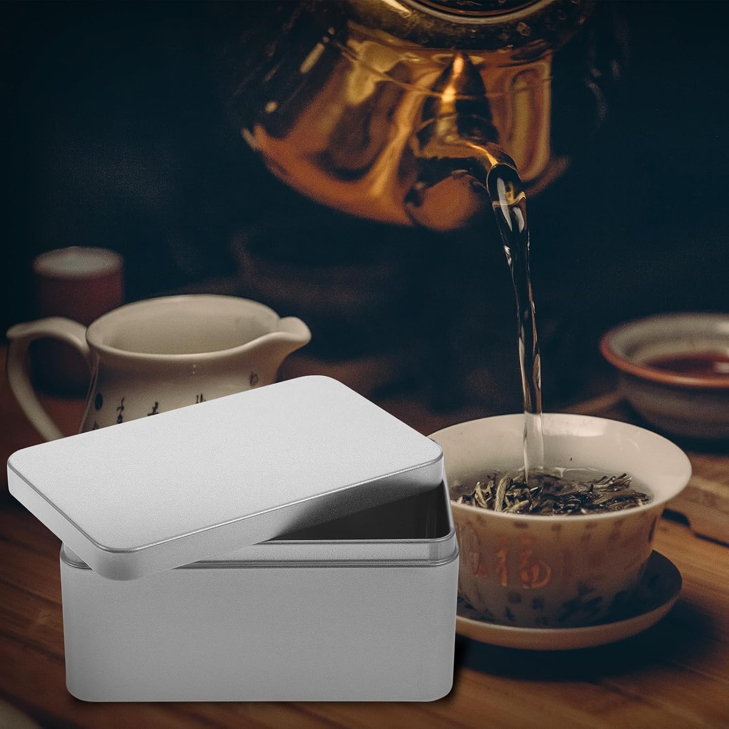 Alipis Tea Leaf Storage Container Rectangular Tinplate Box Mini Portable Tea Tin for Candies Snacks and Small Items Home Storage Box with Lid 5.11 X 3.14 X 2.36 in