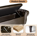 ZZW Storage Ottoman Bench, 51" Length Upholstered End of Bed Storage Bench for Bedroom with Safety Hinge, Tufted Bed Benches with Rolled Arm and Nailhead Trim for Living Room, Entryway Dark Brown